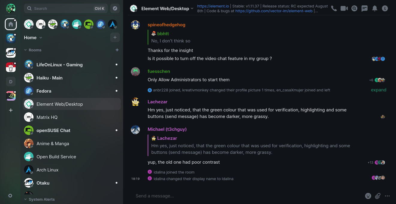 Element decentralized messaging Chat Screenshot