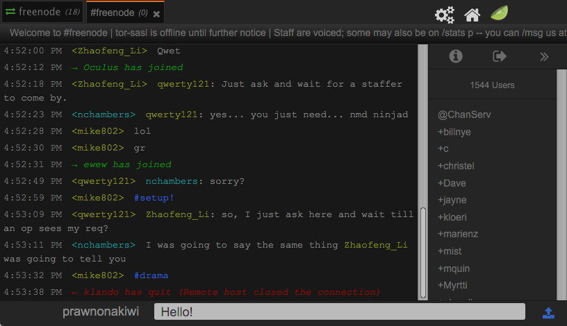 Kiwi IRC Dark Screenshot