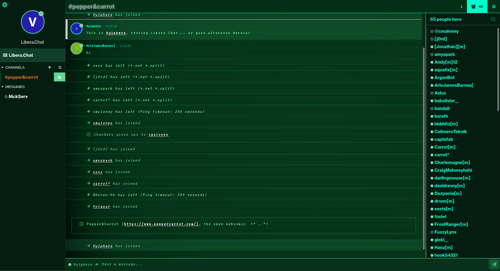 Kiwi IRC Green Screenshot